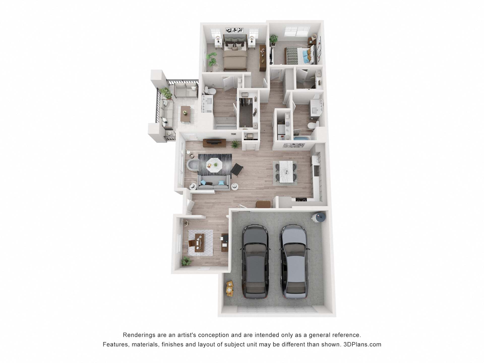 Floor plan for 2 beds, 2 baths, 1352 sqft